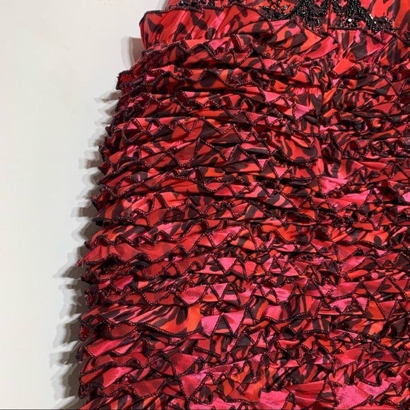 Jovani Strapless Leopard Beaded Ruffle textured cocktail Mini Dress 6 red black - Picture 6 of 8